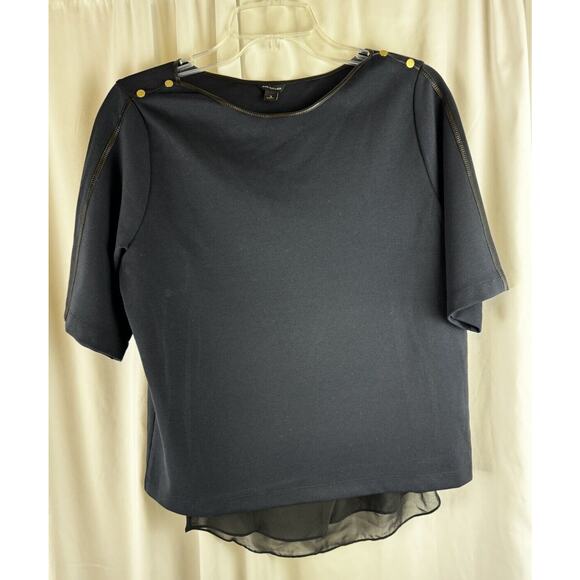 Ann Taylor Tunic Faux Leather Trim, Blue & Black, Sz: S, 55-16 - Picture 14 of 15